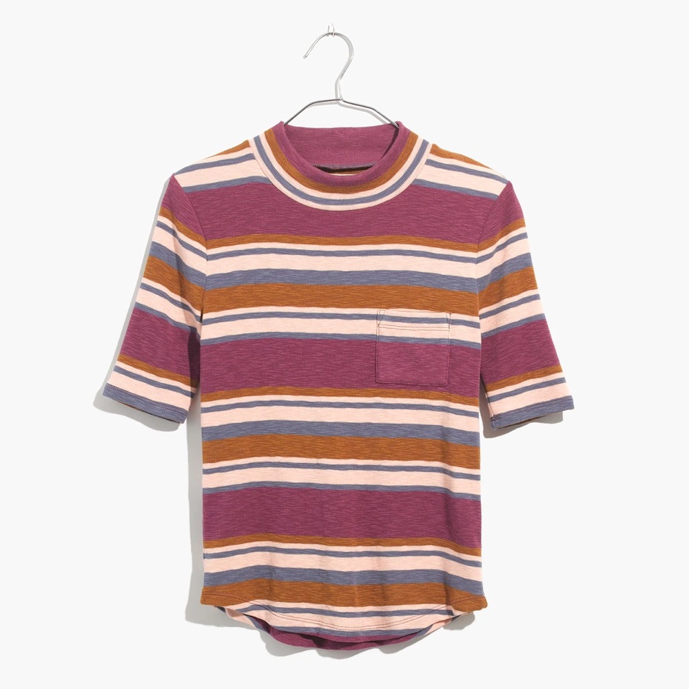 Madewell Purple and Gold Short Sleeve Striped Knit Top